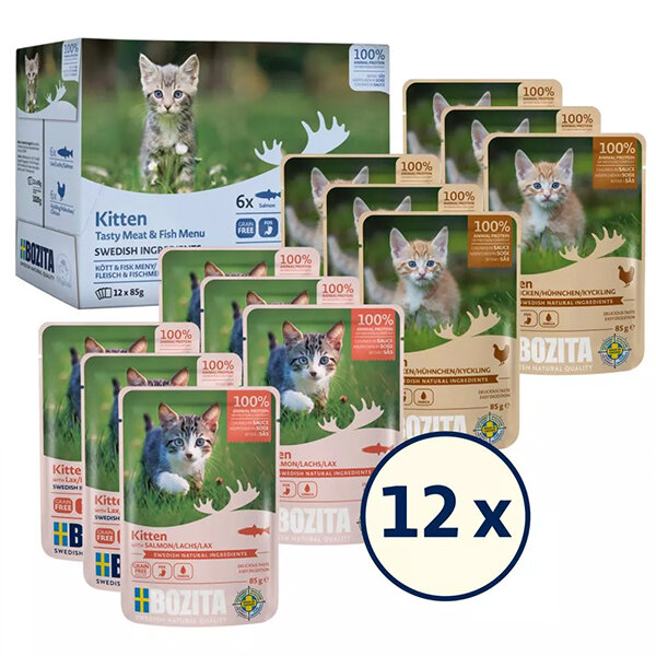 Bozita Yavru Kedi İçin Sos İçinde Balık ve Etli  Kedi Konservesi Multibox 12x85 gr - 1