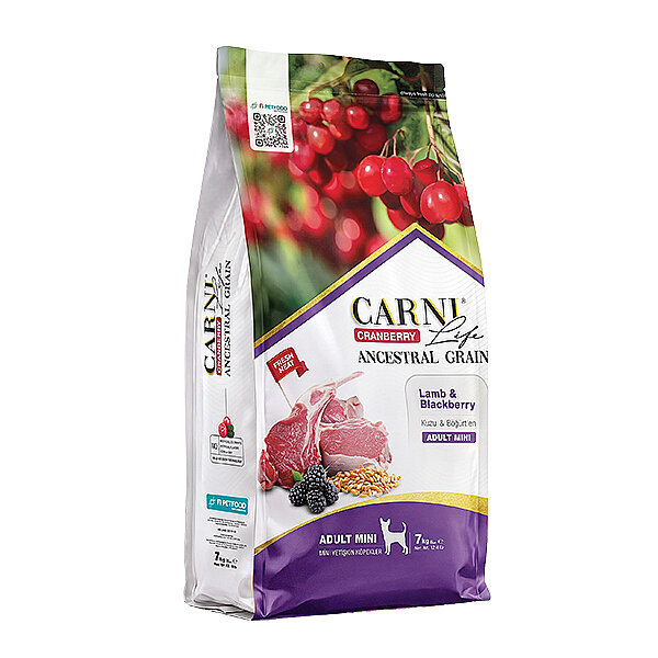 Carni Life Cranberry Ancestral Grain Kuzu Etli ve Böğürtlenli Mini Irk Yetişkin Köpek Maması 7 kg