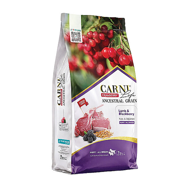 Carni Life Cranberry Ancestral Grain Kuzu Etli ve Böğürtlenli Orta ve Büyük Irk Yavru Köpek Maması 7 kg - 1