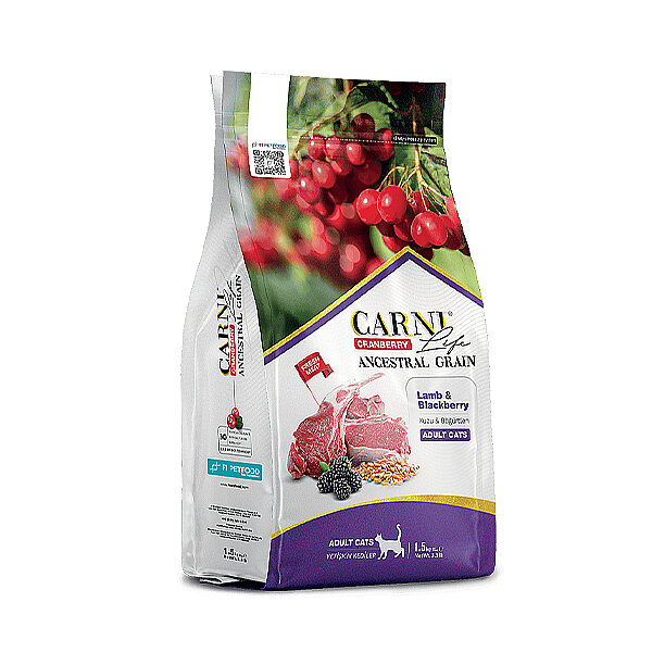 Carni Life Cranberry Ancestral Grain Kuzu Etli ve Böğürtlenli Yetişkin Kedi Maması 1,5 kg