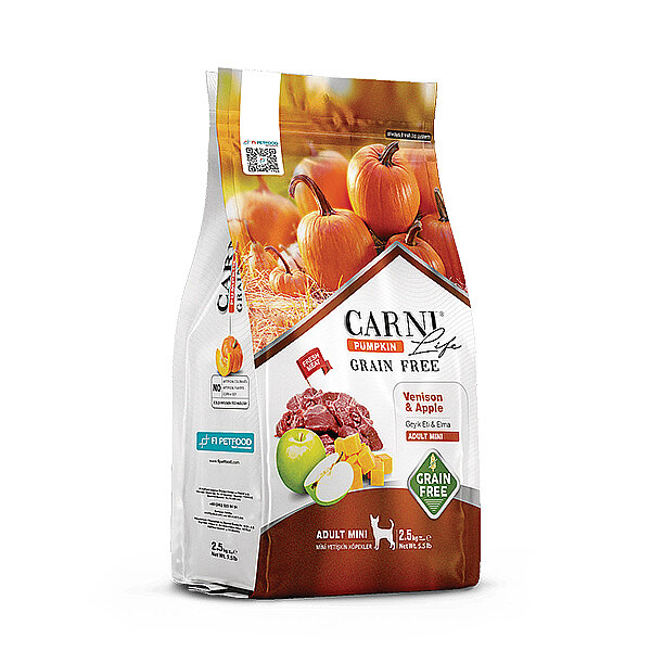 Carni Life Pumpkin Tahılsız Geyik Etli ve Elmalı Mini Irk Yetişkin Köpek Maması 2,5 kg - 1