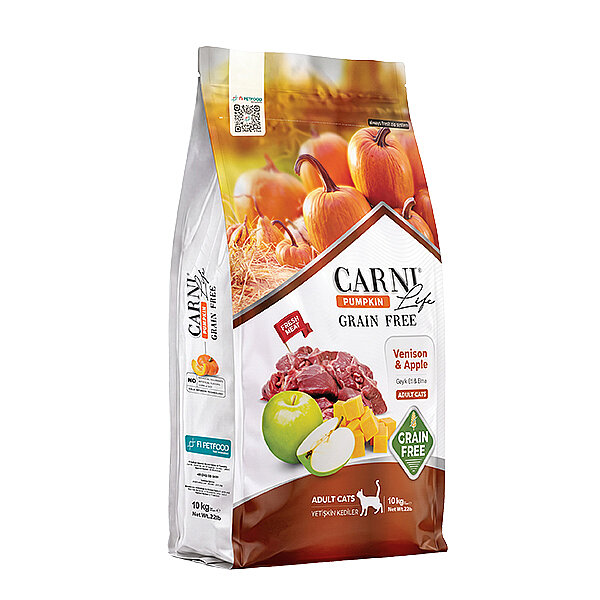Carni Life Pumpkin Tahılsız Geyik Etli ve Elmalı Yetişkin Kedi Maması 10 kg - 1
