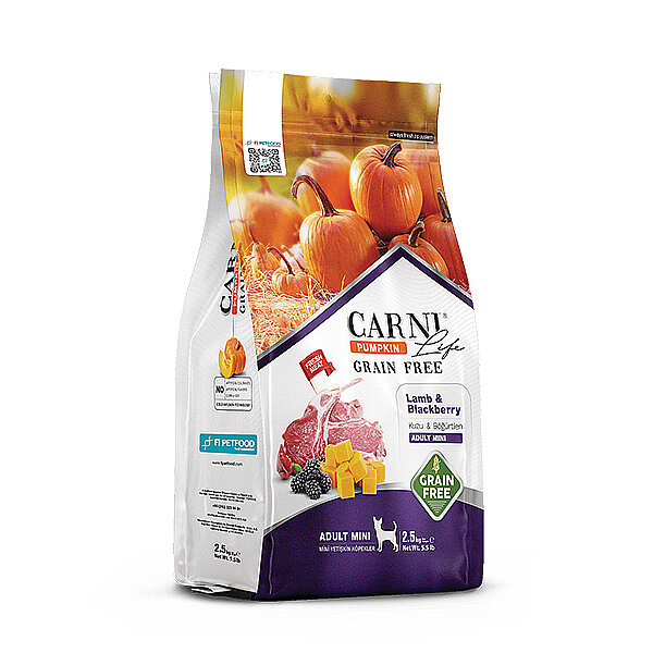 Carni Life Pumpkin Tahılsız Kuzu Etli ve Böğürtlenli Mini Irk Yetişkin Köpek Maması 2,5 kg - 1