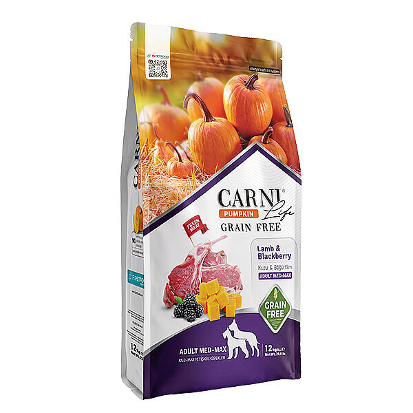 Carni Life Pumpkin Tahılsız Kuzu Etli ve Böğürtlenli Orta ve Büyük Irk Yetişkin Köpek Maması 12 kg
