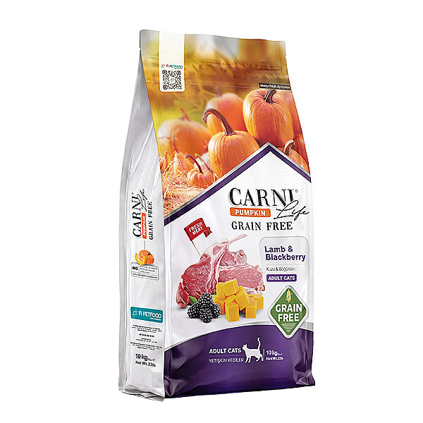Carni Life Pumpkin Tahılsız Kuzu Etli ve Böğürtlenli Yetişkin Kedi Maması 10 kg - 1