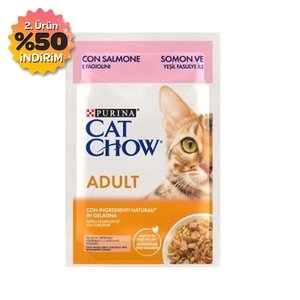 Cat Chow Pouch Jöle İçinde Somonlu ve Yeşil Fasulyeli Yetişkin Kedi Konservesi 85gr