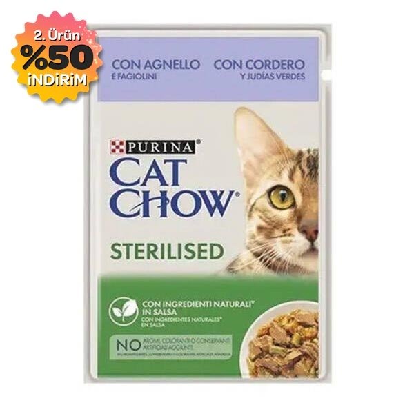 Cat Chow Pouch Kuzu Etli ve Yeşil Fasulyeli Kısırlaştırılmış Kedi Konservesi 85gr - 1