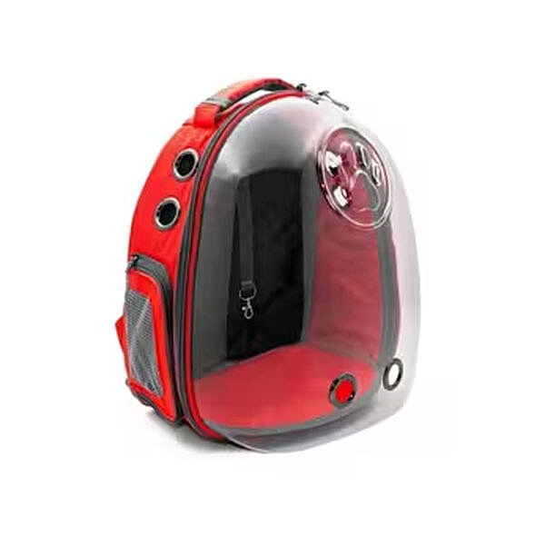 Cattie Astronot Şeffaf Astronot Kedi Taşıma Çantası 25x30x40cm - Kırmızı - 2