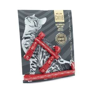 CATTİE DESENLİ KEDİ GÖĞÜS & GEZDİRME TAKIMI KIRMIZI 1X25-40CM