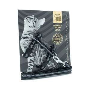CATTİE DESENLİ KEDİ GÖĞÜS & GEZDİRME TAKIMI SİYAH 1X25-40CM