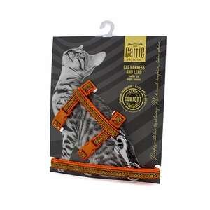 CATTİE DESENLİ KEDİ GÖĞÜS & GEZDİRME TAKIMI TURUNCU 1X25-40CM