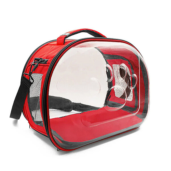 Cattie Panoramik Panoramik Şeffaf Kedi Taşıma Çantası 30x40x35cm - Kırmızı - 1