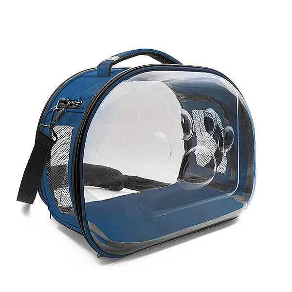 Cattie Panoramik Panoramik Şeffaf Kedi Taşıma Çantası 30x40x35cm - Mavi