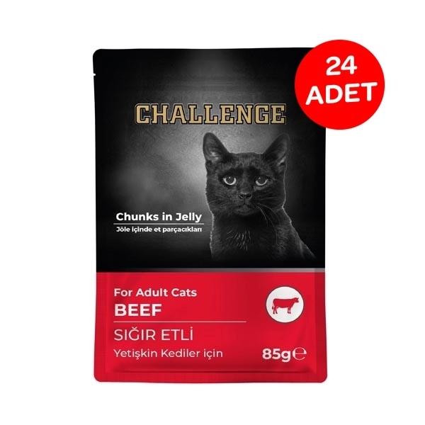 Challenge Sığır Etli Yetişkin Pouch Yaş Kedi Maması 85 gr X 24 Adet - 1