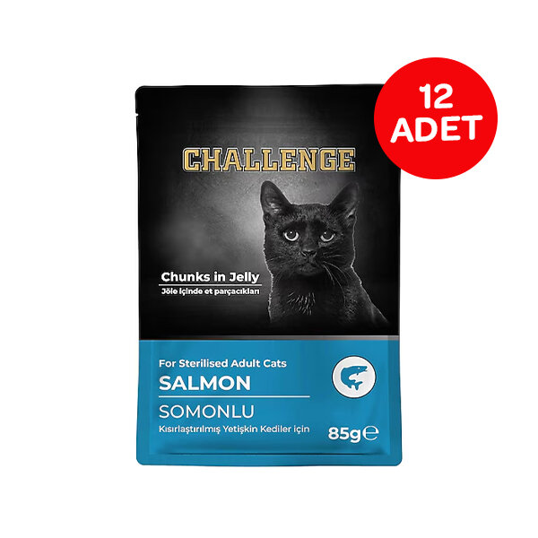 Challenge Somonlu Kısırlaştırılmış Yetişkin Pouch Yaş Kedi Maması 85 gr x 12 Adet - 1