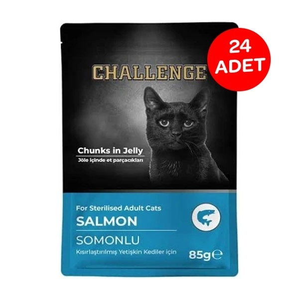 Challenge Somonlu Kısırlaştırılmış Yetişkin Pouch Yaş Kedi Maması 85 gr X 24 Adet - 1