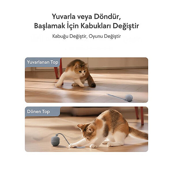 Cheerble Wicked Ball Duo2 Şarjlı İnteraktif Kedi Oyuncak Topu (Gri) - 2