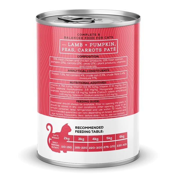 Chef's Choice Kuzu Etli, Bal Kabaklı, Bezelyeli ve Havuçlu Tahılsız Ezme Yetişkin Kedi Yaş Maması 400 g