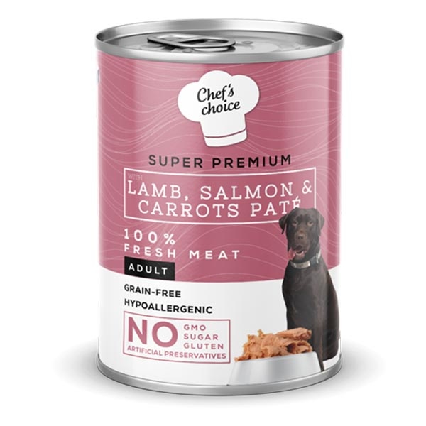 Chef's Choice Kuzu Etli, Somonlu ve Havuçlu Tahılsız Ezme Yetişkin Köpek Yaş Maması 400 g
