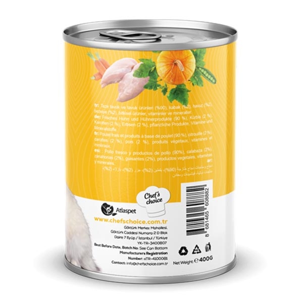 Chef's Choice Tavuklu, Bal Kabaklı, Bezelyeli ve Havuçlu Tahılsız Ezme Yetişkin Kedi Yaş Maması 400 g - 3