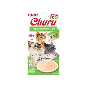 Ciao Churu Cream Tavuklu ve Deniz Taraklı Kedi Ödül Kreması 4 x 14 Gr