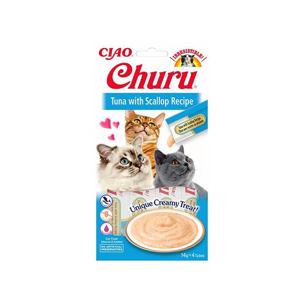 Ciao Churu Cream Ton Balıklı ve Deniz Taraklı Kedi Ödül Kreması 4 x 14 Gr - 1
