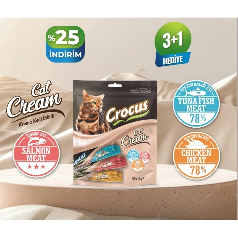 Crocus Çoklu Tavuklu & Ton Balıklı & Somonlu Krema Kedi Ödülü 30x15g - 1