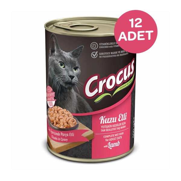 Crocus Yetişkin Kedi Kuzu Etli Yaş Mama 400 Gr x 12 Adet - 1