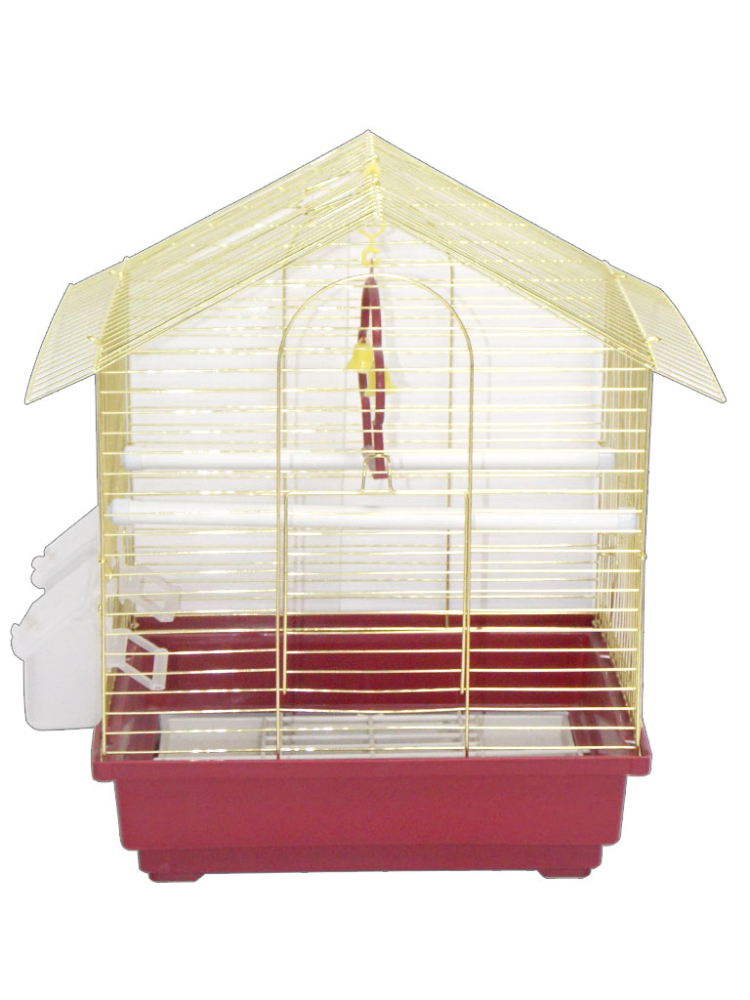 Dayang Çatılı Muhabbet Kuşu Kafesi İki Kapılı Pirinç 30x23x39 cm - 1