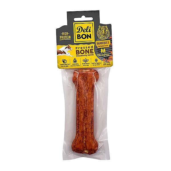 Delibon Barbekü Aromalı Deri Pres Kemik Köpek Ödülü M 15 cm
