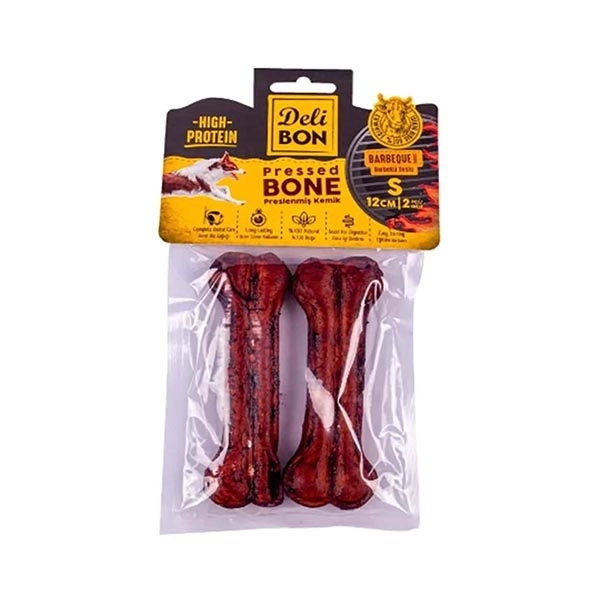 Delibon Barbekü Aromalı Deri Pres Kemik Köpek Ödülü S 12 cm 2 Adet - 1