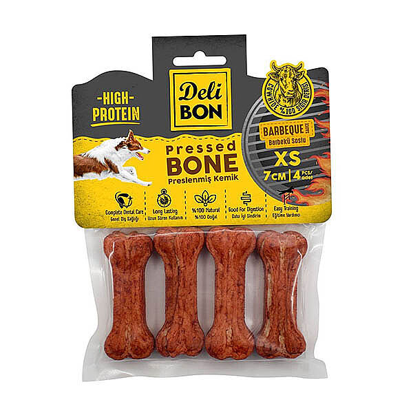 Delibon Barbekü Aromalı Deri Pres Kemik Köpek Ödülü XS 7cm 4 Adet