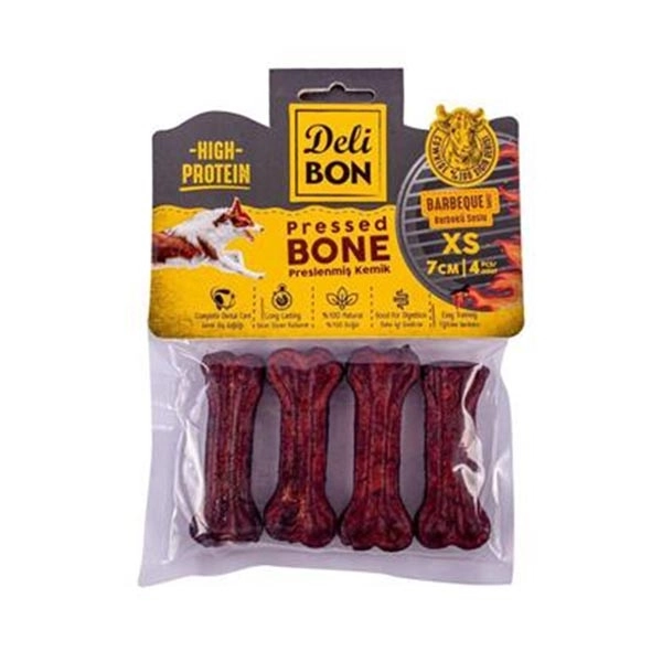 Delibon Barbekü Aromalı Deri Pres Kemik Köpek Ödülü XS 7cm 4 Adet - 1