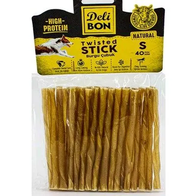 Delibon Deri Burgu Köpek Ödül Çubuğu İnce Boy 40 Adet Naturel - 1