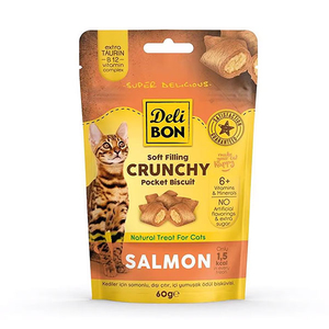 Delibon Crunchy İçi Dolgulu Somon Balıklı Kedi Ödül Bisküvisi 60 g