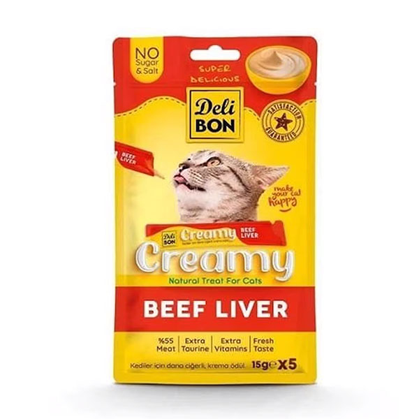 Delibon Krema Dana Etli ve Ciğerli Sıvı Kedi Ödülü 15 g x 5 Adet - 1
