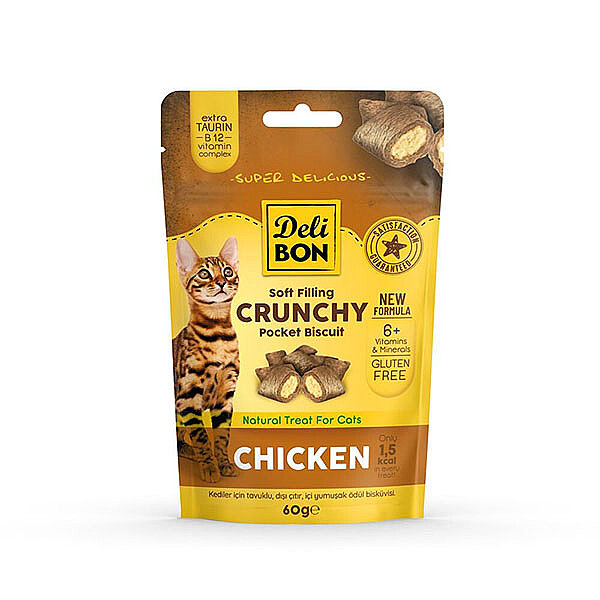Delibon Crunchy İçi Dolgulu Tavuklu Kedi Ödül Bisküvisi 60 g - 1