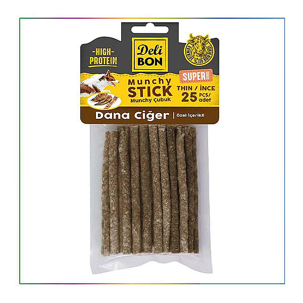 Delibon Dana Ciğer Munchy Çubuk Doğal Köpek Çiğneme Ödülü İnce 25 Adet - 3