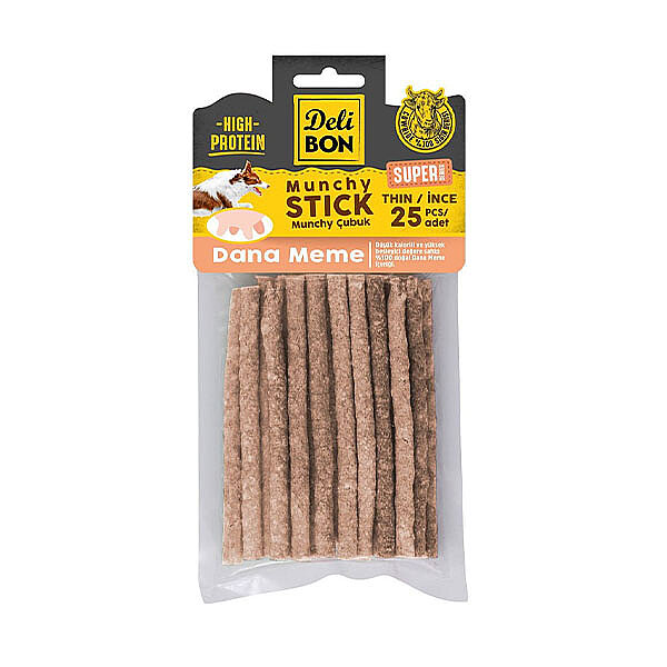 Delibon Dana Meme Munchy Çubuk Doğal Köpek Çiğneme Ödülü İnce 25 Adet