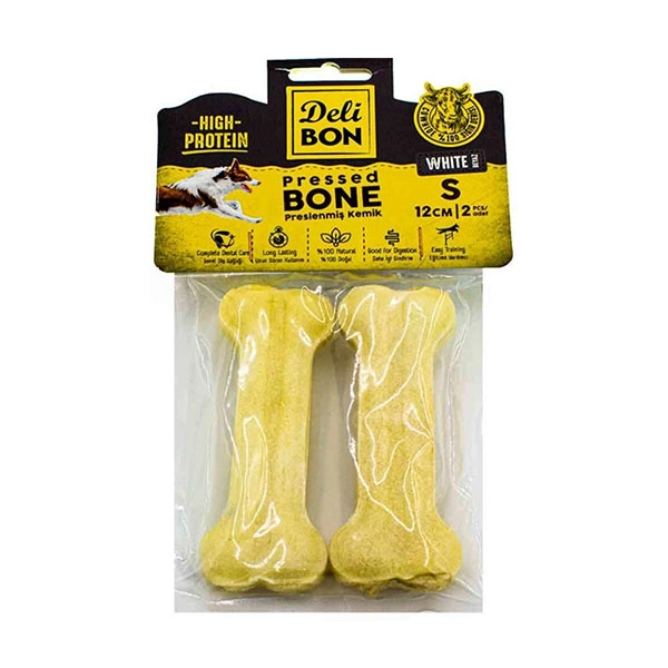Delibon Deri Pres Çiğneme Kemiği 12 Cm S Boy 2'Li Beyaz Paket - 1