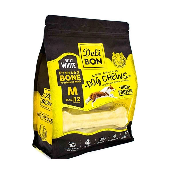 Delibon Deri Pres Çiğneme Kemiği 15 Cm M Boy 12'li Beyaz Paket - 1