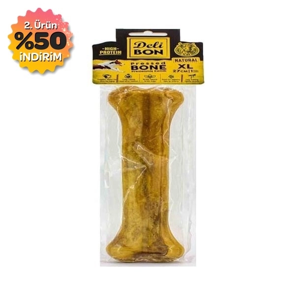Delibon Deri Pres Çiğneme Kemiği 27 Cm XL Boy 1'Li Naturel Paket - 1