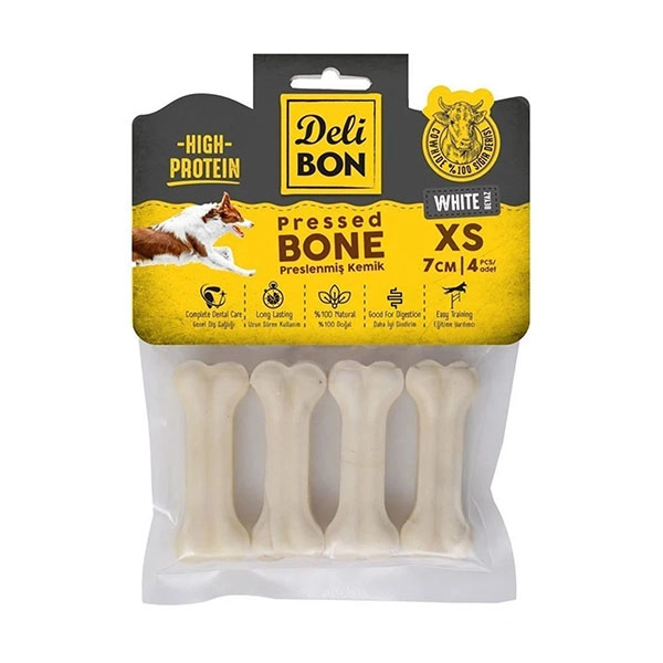 Delibon Deri Pres Çiğneme Kemiği 7 Cm Xs Boy 4'Lü Beyaz Paket - 2