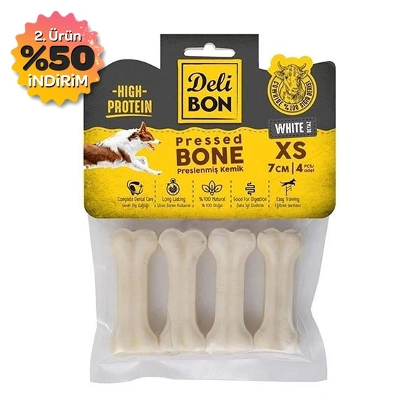 Delibon Deri Pres Çiğneme Kemiği 7 Cm Xs Boy 4'Lü Beyaz Paket - 1