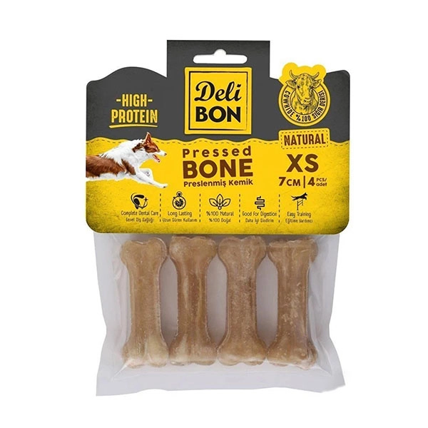 Delibon Deri Pres Çiğneme Kemik 7 Cm Xs Boy 4'lü Naturel Paket - 2