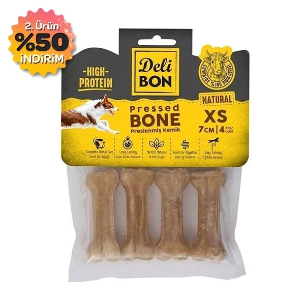 Delibon Deri Pres Çiğneme Kemik 7 Cm Xs Boy 4'lü Naturel Paket - 1