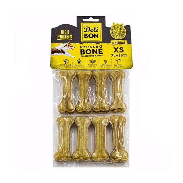Delibon Deri Pres Çiğneme Kemiği 7 Cm Xs Boy 8Li Naturel Paket - 1