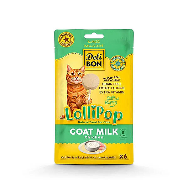 Delibon Dondurularak Kurutulmuş Keçi Sütlü Lolipop Kedi Ödülü x 6 Adet - 1
