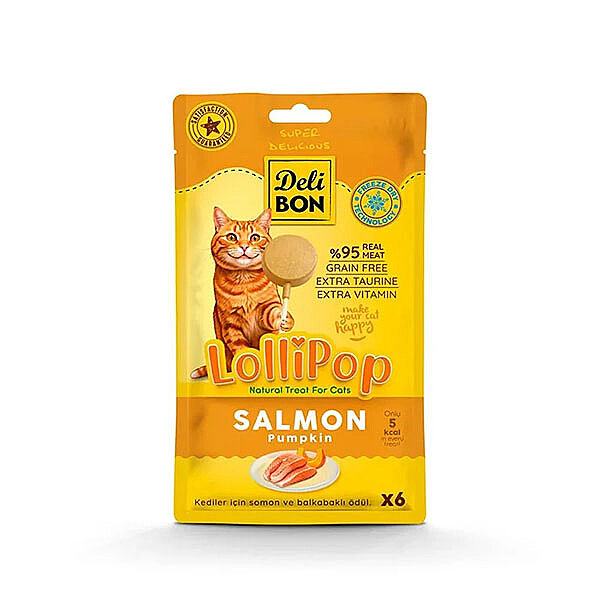 Delibon Dondurularak Kurutulmuş Somonlu Lolipop Kedi Ödülü x 6 Adet