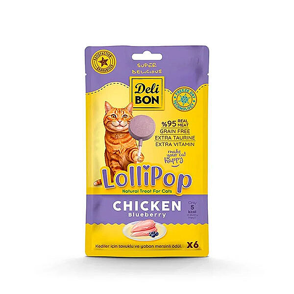 Delibon Dondurularak Kurutulmuş Tavuklu Lolipop Kedi Ödülü x 6 Adet